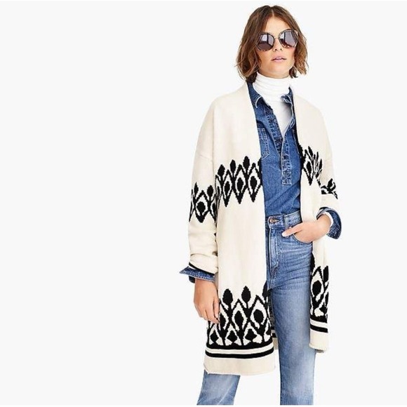 point sur Sweaters - J Crew Point Su Women's Longline Cardigan Southwest Cotton XS Jacquard Knit Open